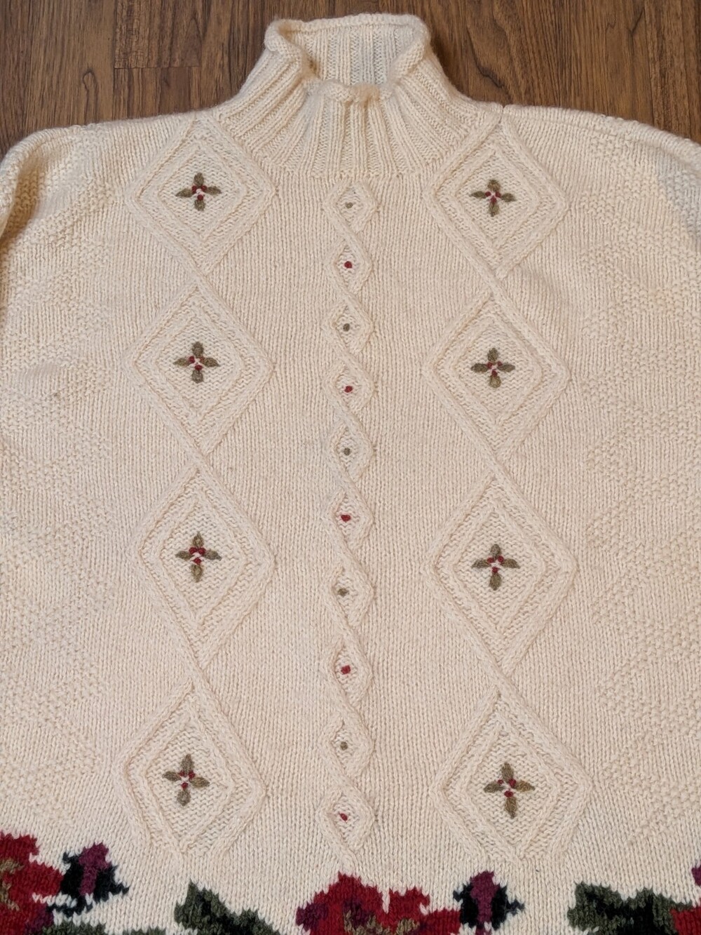 VTG LL Bean Women M 100% Wool Cable Knit Mock Neck Sweater Christmas Cottagecore - Picture 9 of 10